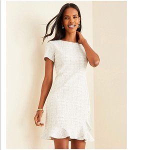 Ann Taylor White Tweed Dress with Ruffle Hem